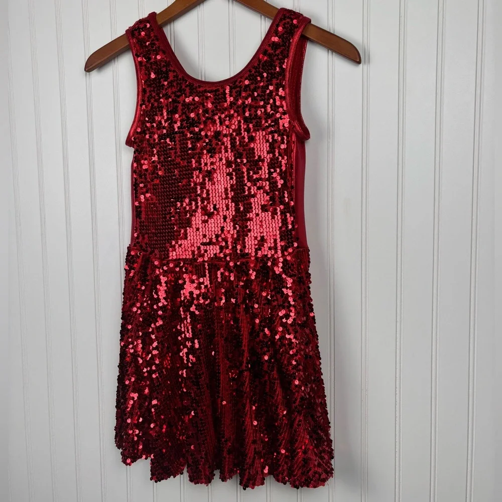 Weissman Girl’s Large Red Sleeveless Sequins Dance Tap Irish Costume Stretch
